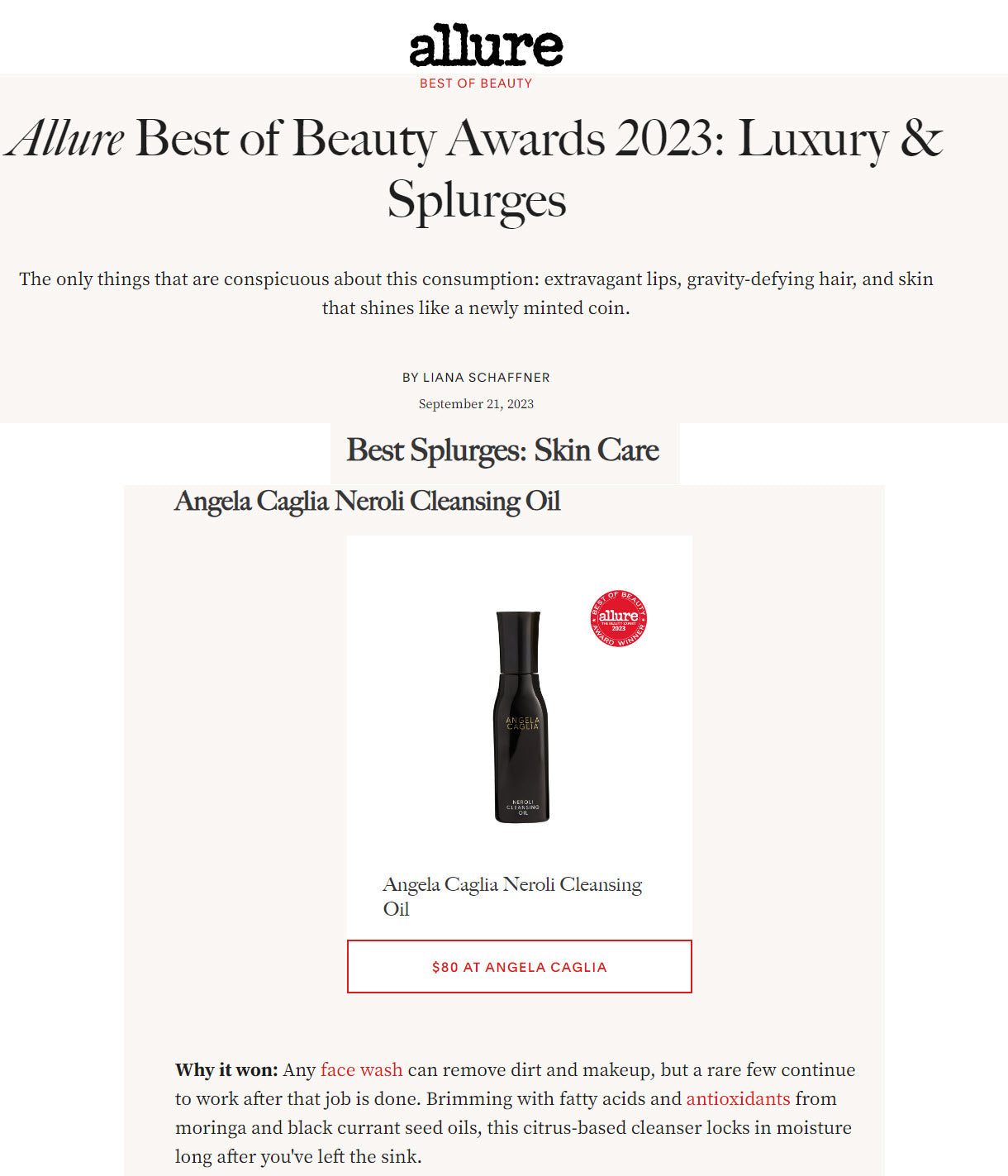 Allure Beset of Beauty Award article