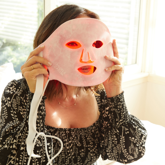 Angela wearing Crystal LED Face Mask