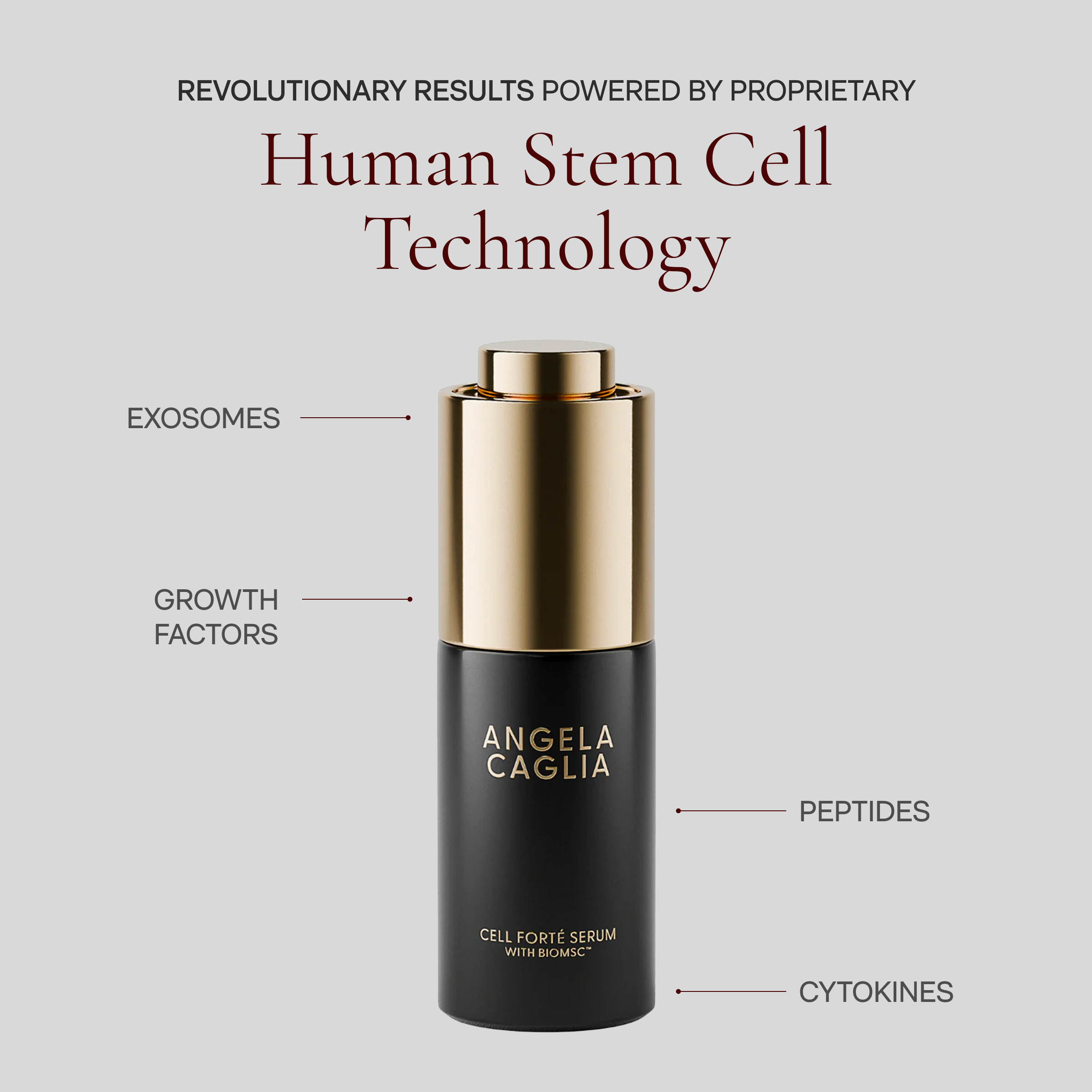 Cell Forte Serum bottle with 4 ingredient callouts.