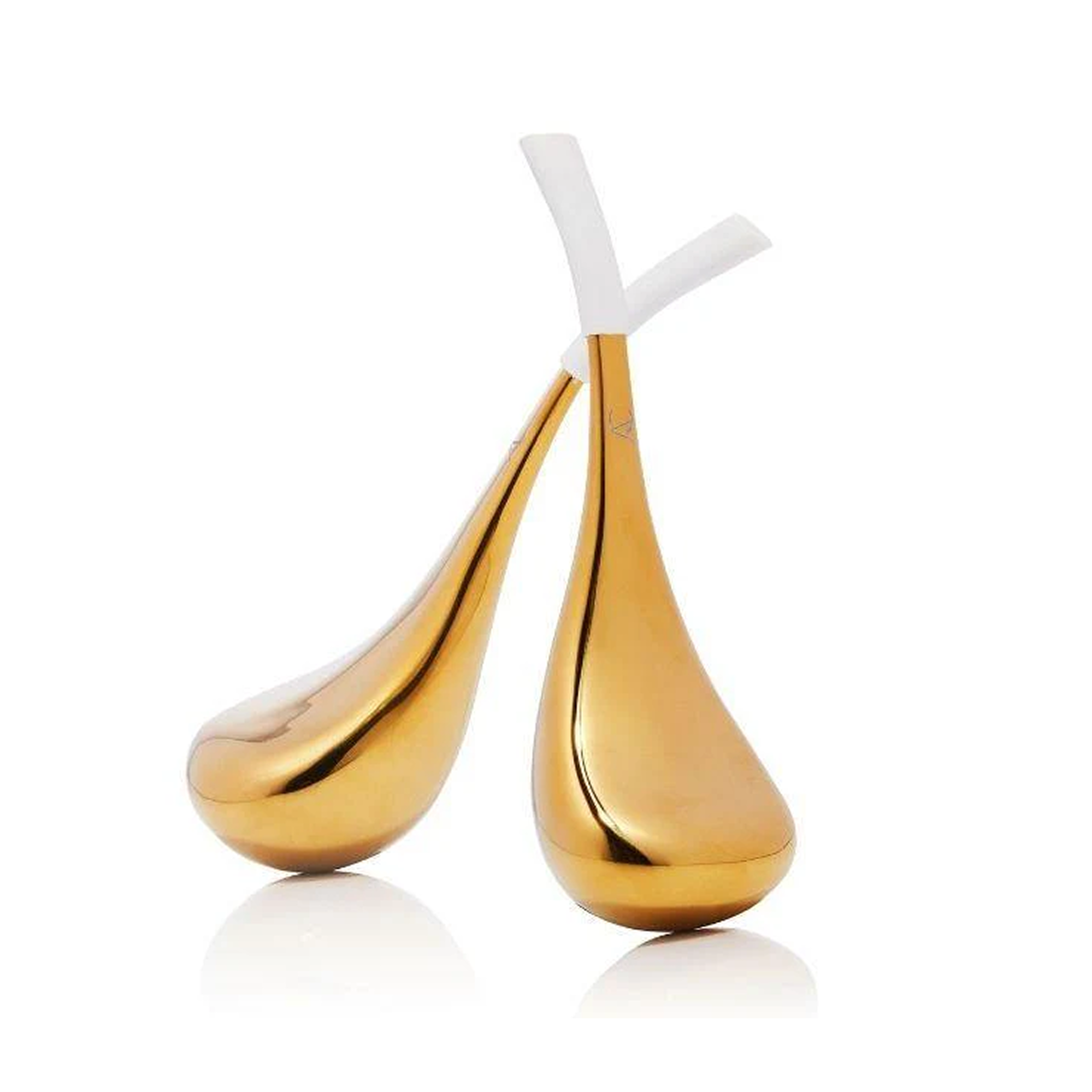 Gold plated spoon-shaped metal tools filled with gel and white silicone handles.