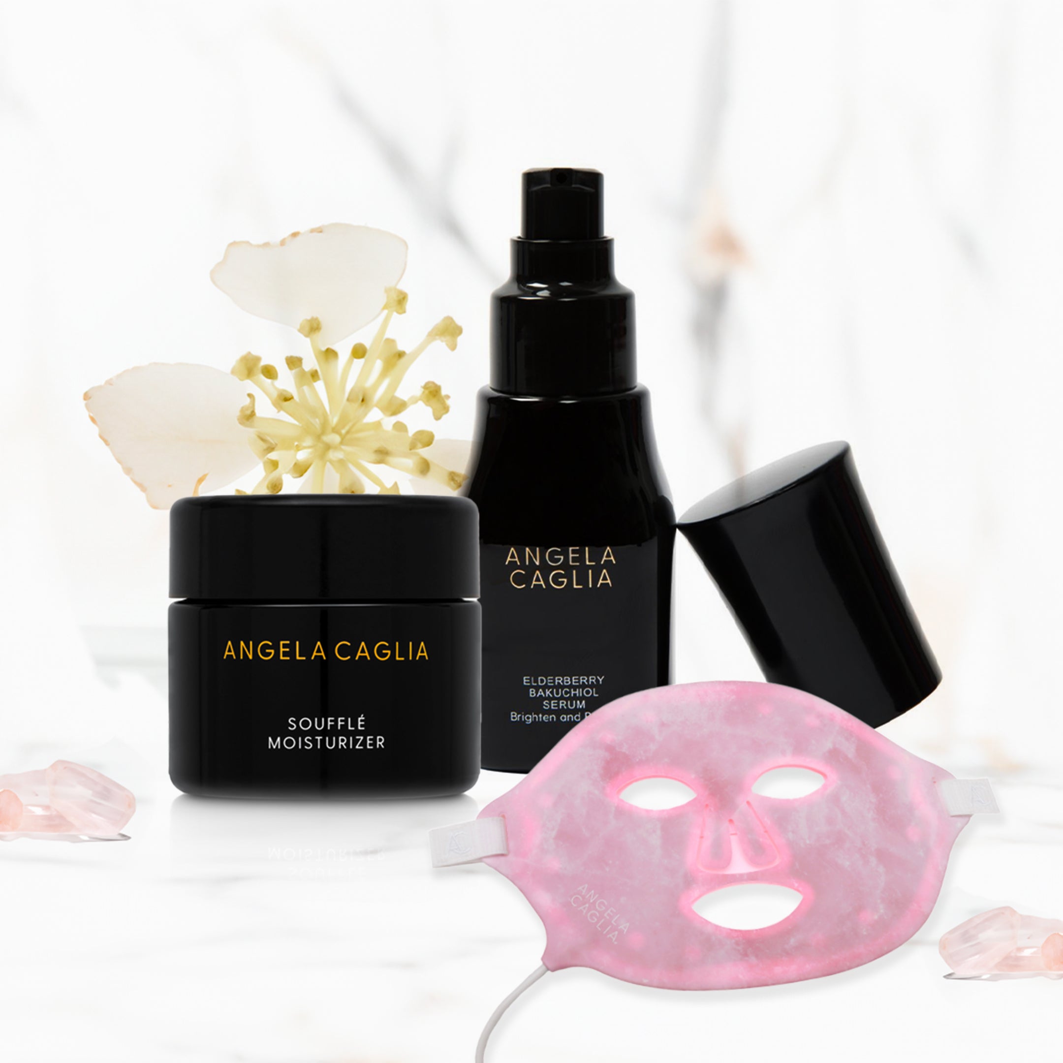 LED face mask, Souffle Moisturizer, and Elderberry Bakuchiol Serum