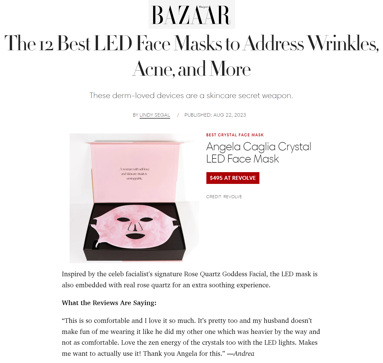 Harper's Bazaar mention of Crystal LED Face Mask