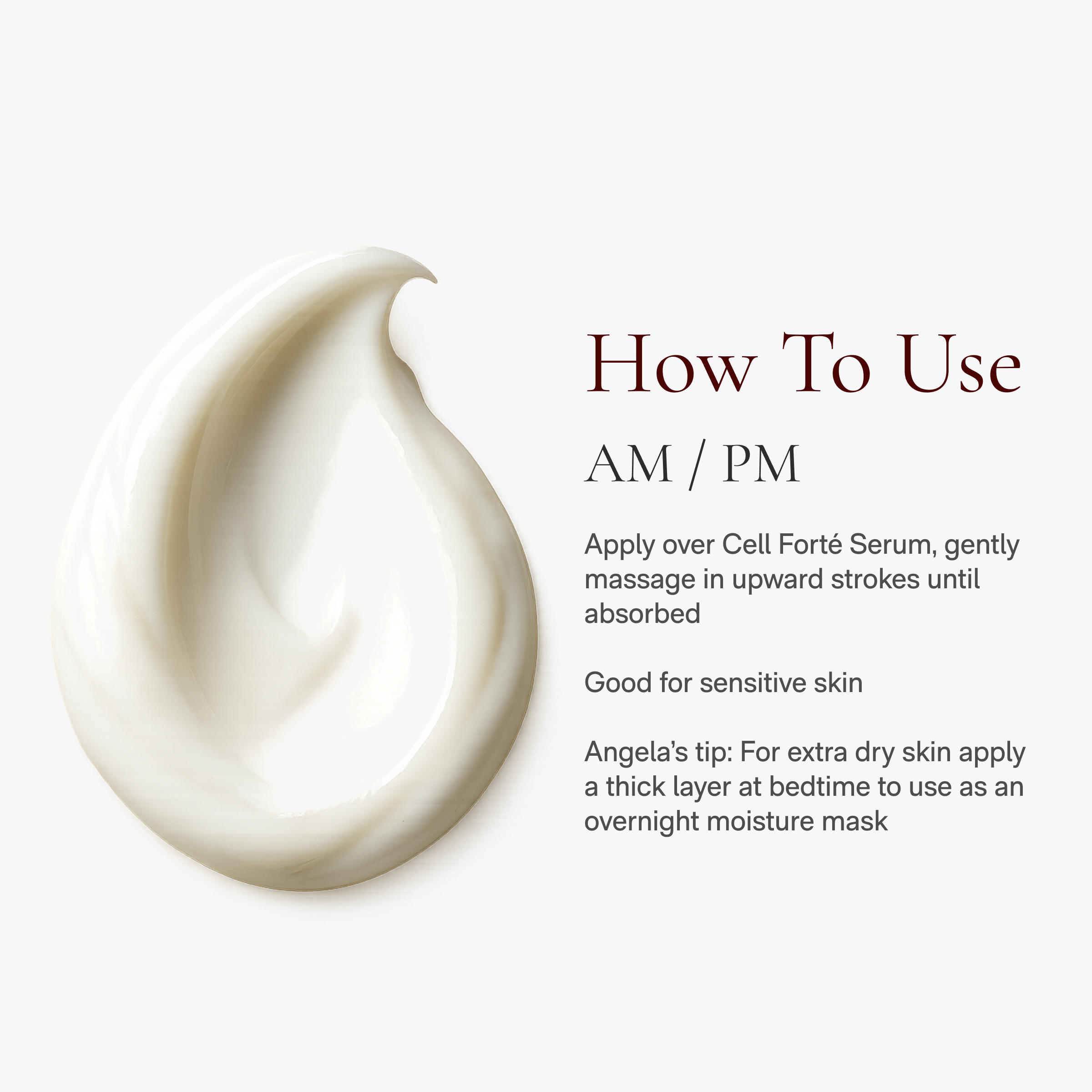 White cream swatch with how to use intructions.