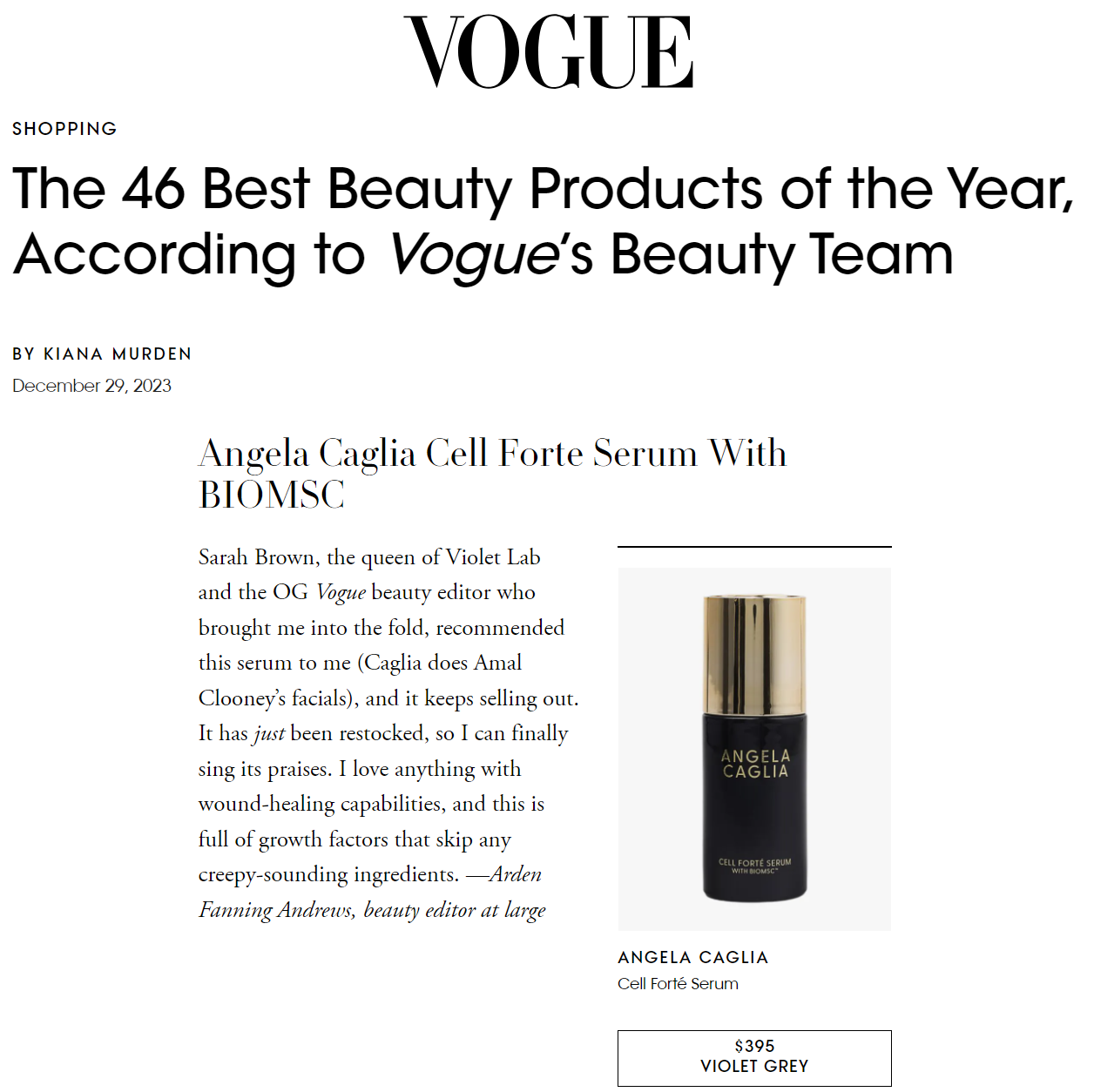 Vogue Magazine article link Cell Forte